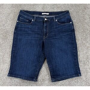 Levis Classic Bermuda Shorts‎ Womens 32 Blue Dark Wash Stretch Denim 12" Inseam